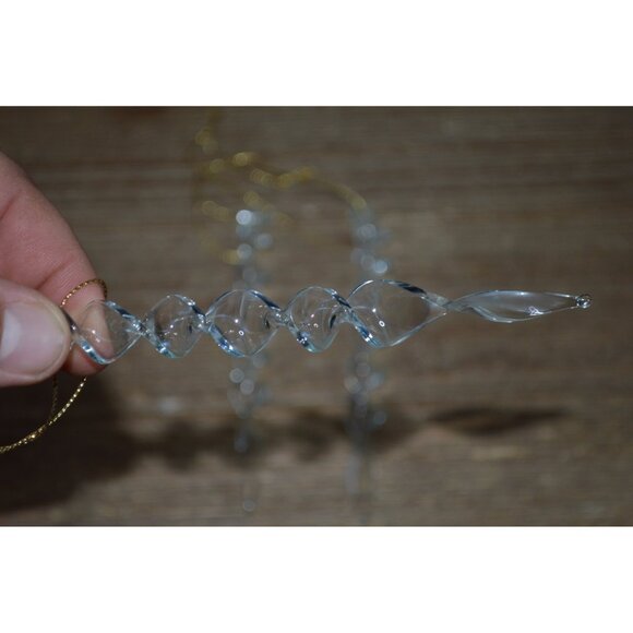 Christmas Ornaments Clear Glass Icicles Twisted Spiral Set of 6 Hanging - Picture 7 of 7